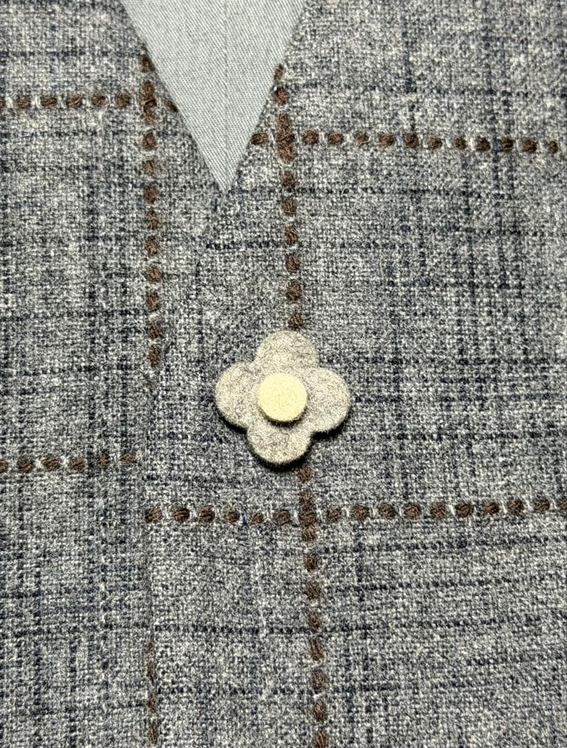 【美品】 LARDINI ウール素材ジレ46イタリア製(グレーブラウンチェック)