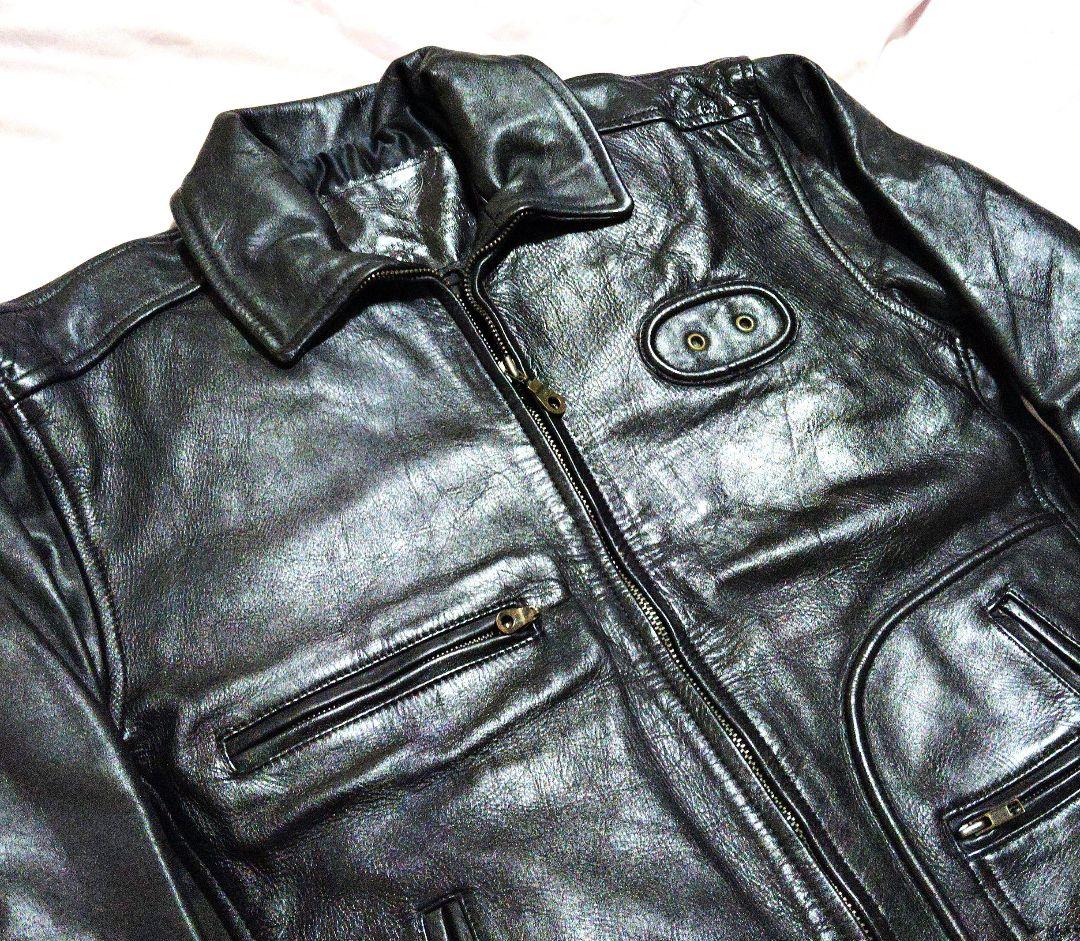 【肉厚牛革】ブラックレザーライダースジャケット