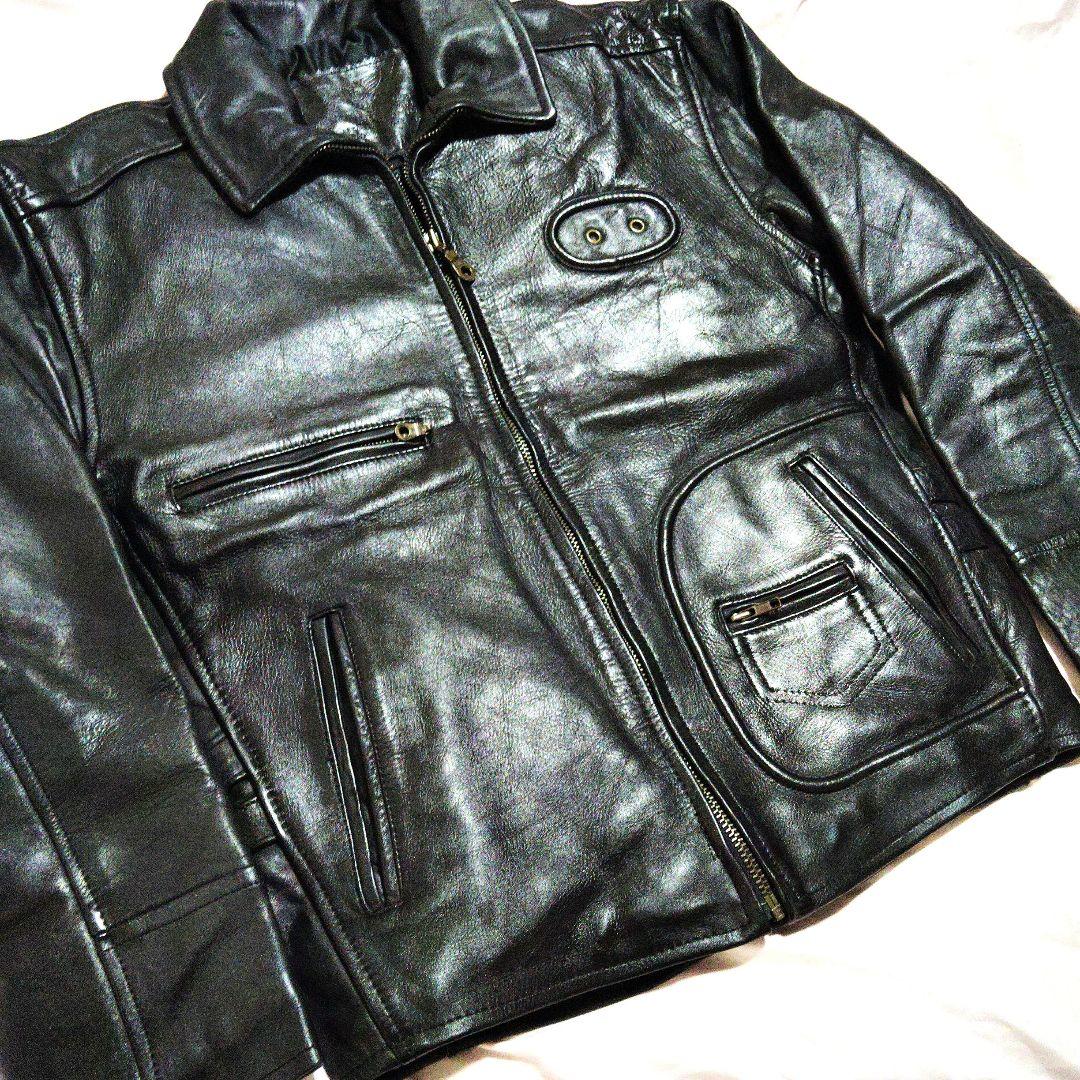 【肉厚牛革】ブラックレザーライダースジャケット