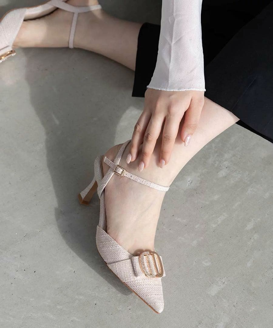 p*i様 RANDA ビジューパーツストラップパンプス ピンク