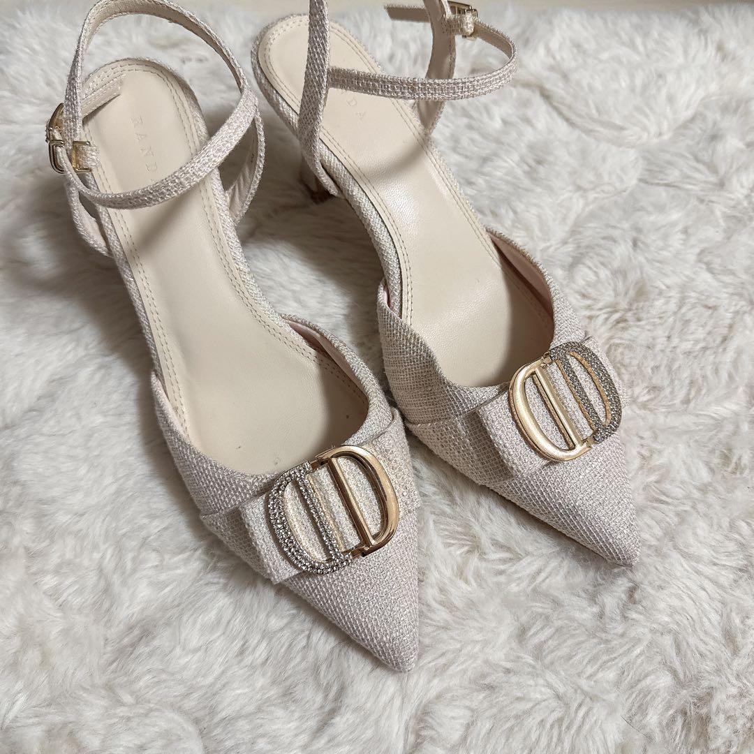 p*i様 RANDA ビジューパーツストラップパンプス ピンク