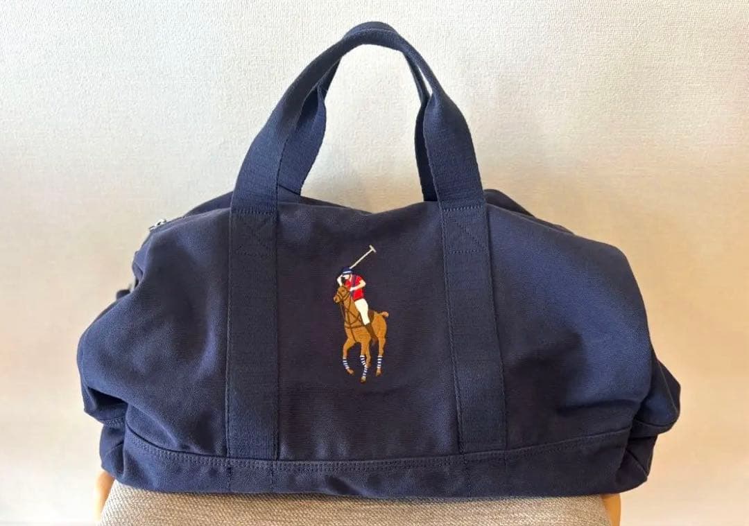 ネイビー ポロプレイヤー刺繍 ボストンバッグ