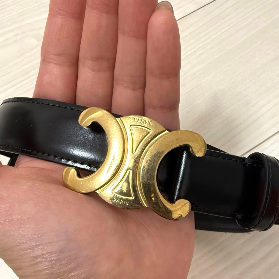 CELINE セリーヌ　ブラック ベルト ゴールドバックル
