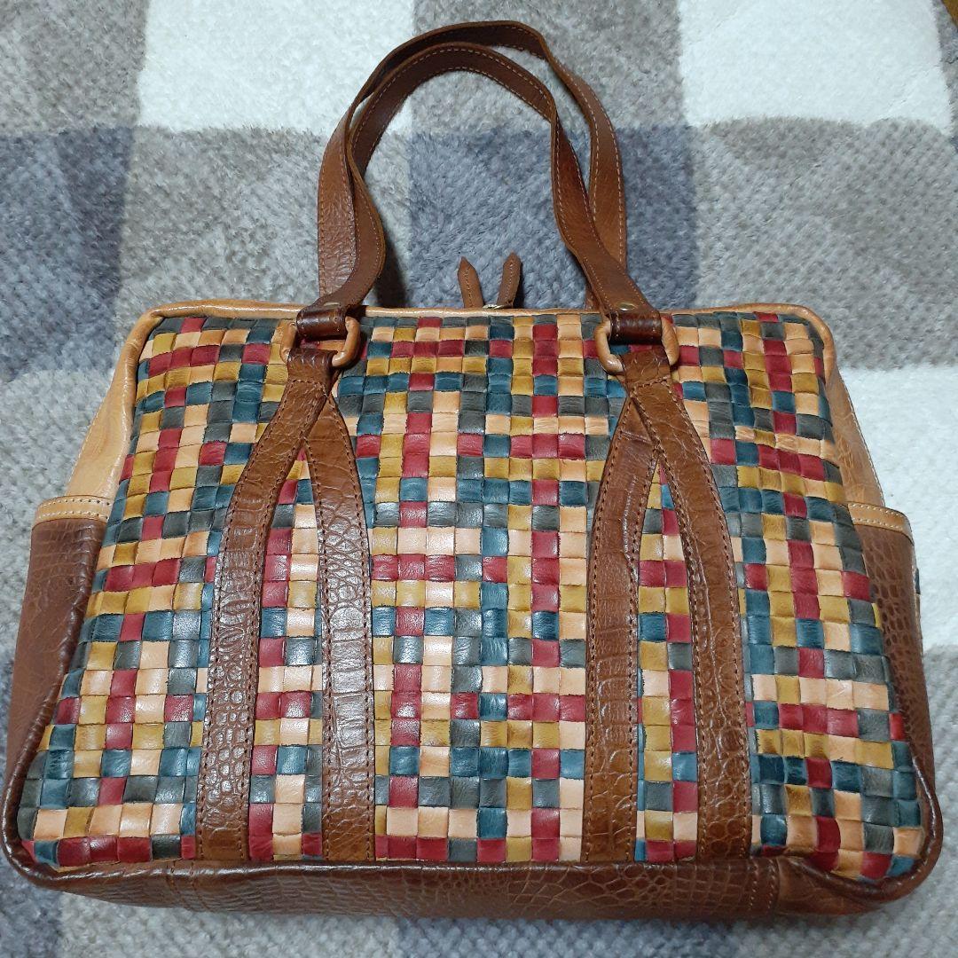 美品★ロビタ多色編み込みレザーボストンバッグ★レディースバッグ★送料込み