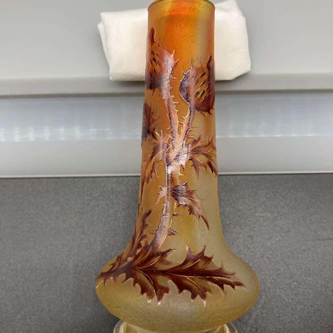 ドーム・ナンシー　アザミ文花瓶　アール・ヌーヴォー　Daum nancy