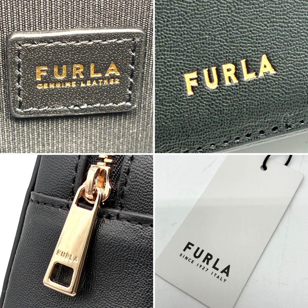 未使用保管品 フルラ ボディバッグ レザー ロゴ 斜め掛け レディース ブラック