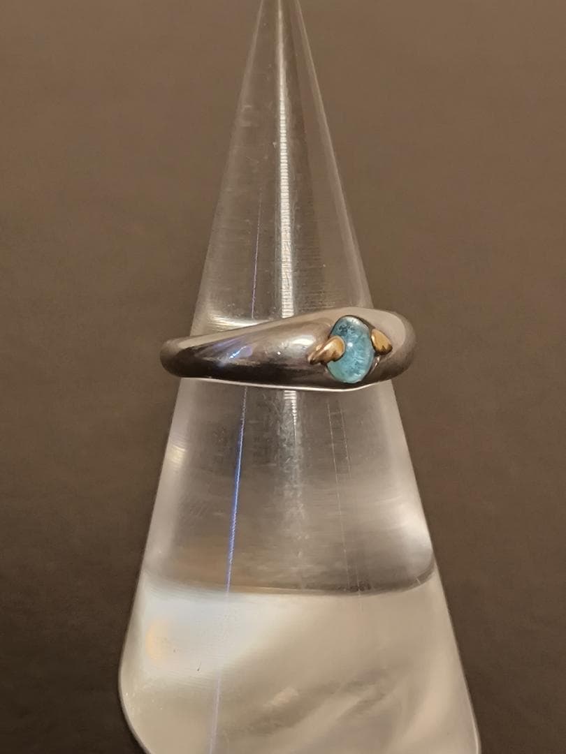 天使の卵　ブルーキュービック　シルバー925 K18 金 ゴールド リング