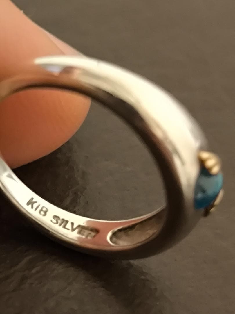 天使の卵　ブルーキュービック　シルバー925 K18 金 ゴールド リング