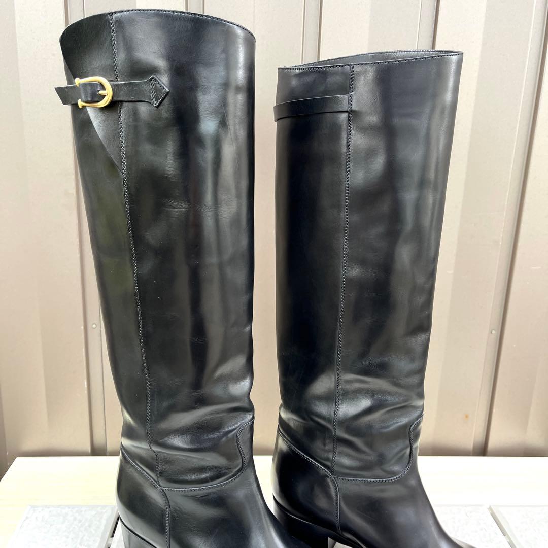 38 SARTORE ロングブーツ　黒　ジョッキーブーツ　レザー　24.5