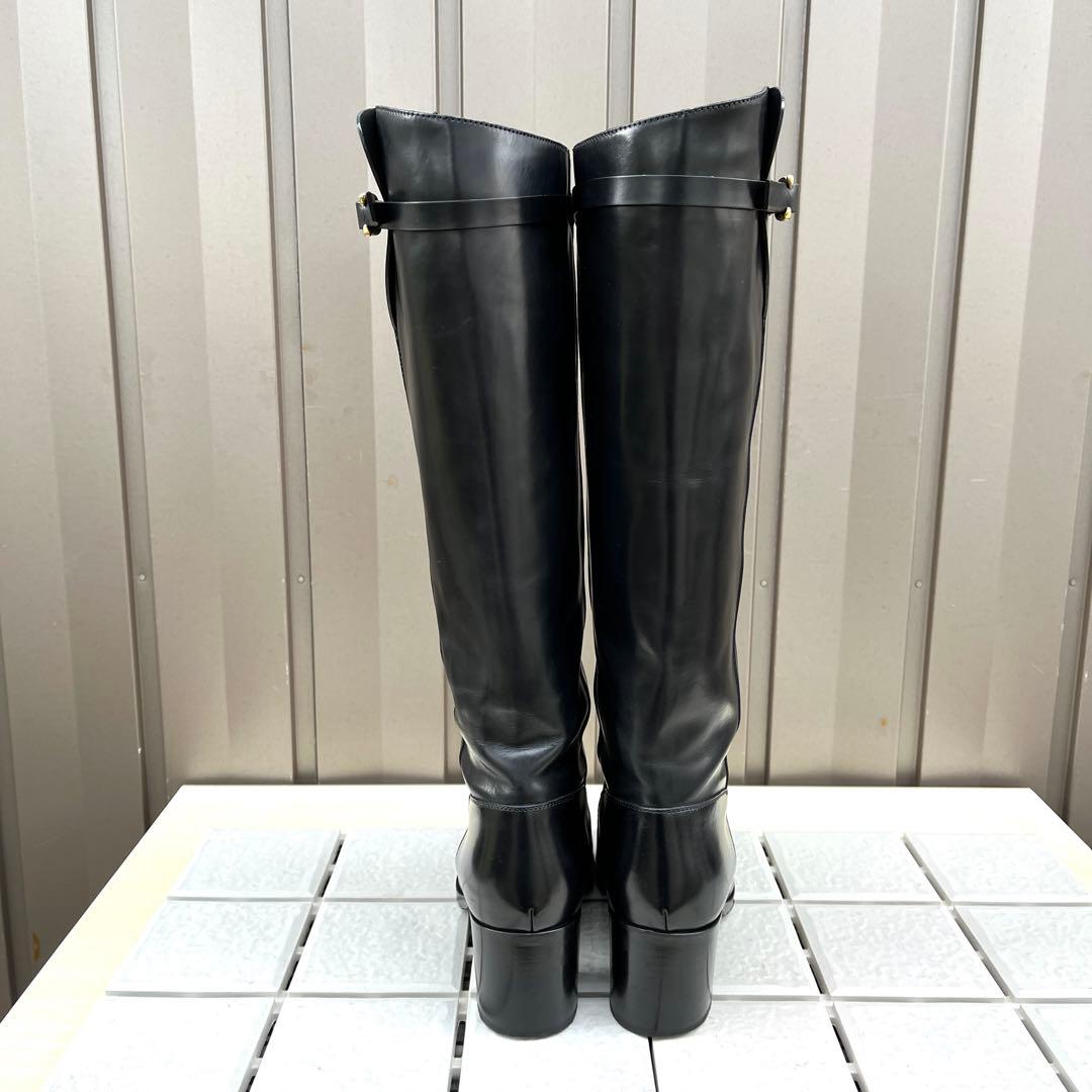 38 SARTORE ロングブーツ　黒　ジョッキーブーツ　レザー　24.5