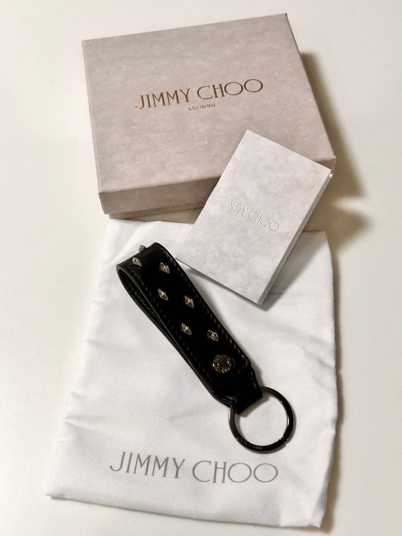 JIMMY CHOO ブラックレザーキーリング新品