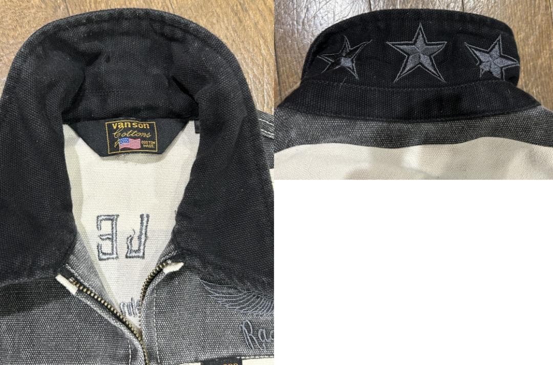 ＊VANSON バック刺繍 囚人 ボーダー つなぎ オールインワン バイカー S