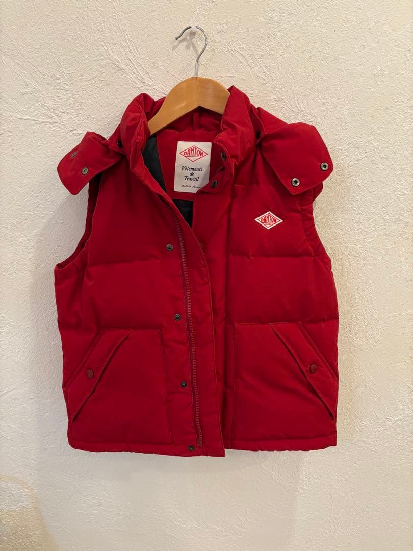 DANTON ダウンベスト レッド サイズ36 フード付き 赤