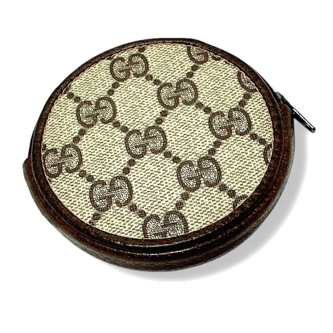 美品✨グッチ GG柄 ケース 小銭入れ ジップ ラウンド型 ブラウン 茶