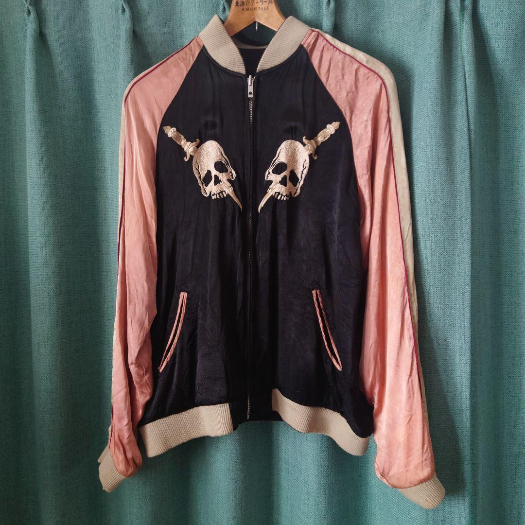 BACKSTREET CRAWLERSリバーシブル刺繍レーヨン髑髏スカジャンM