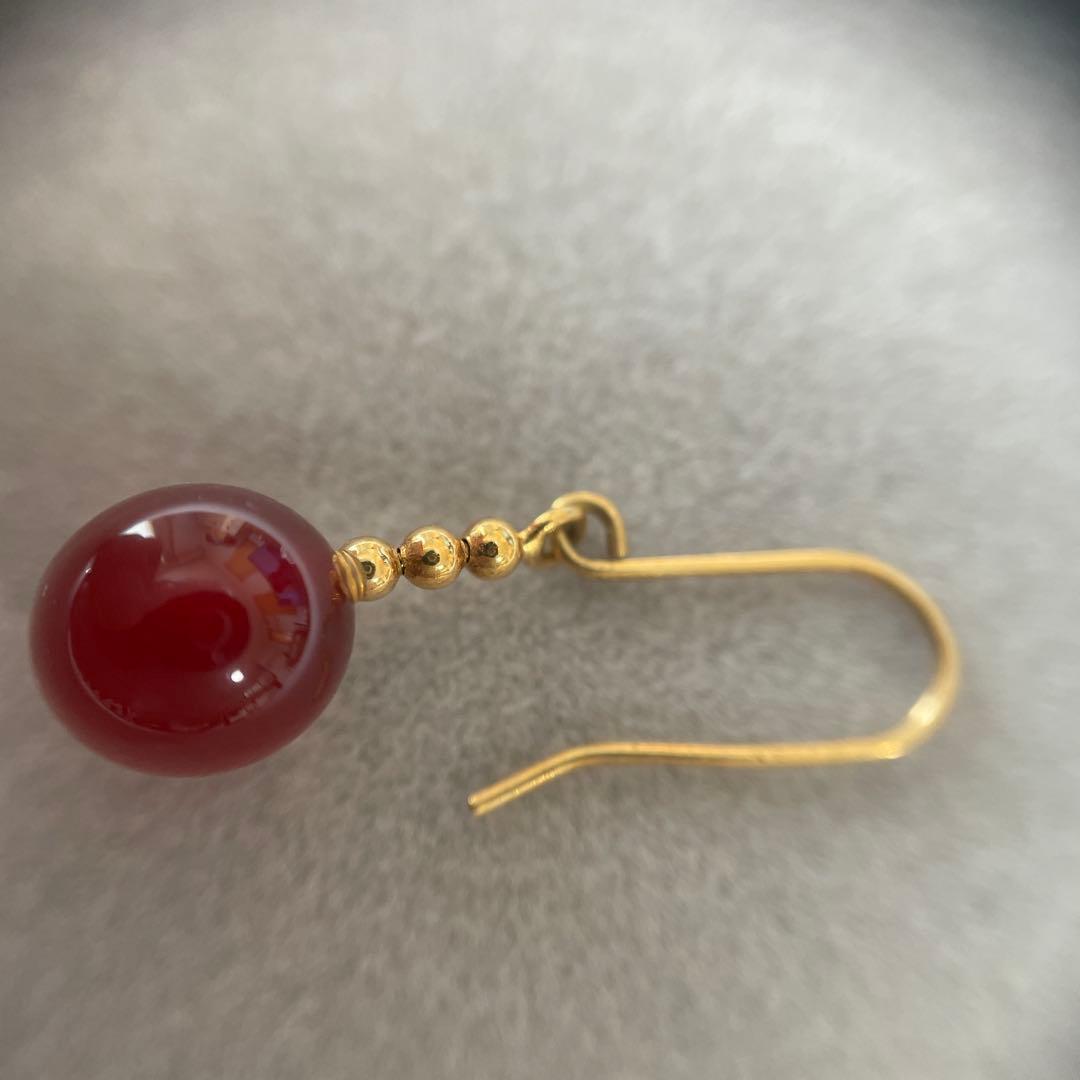 ガーネットピアス　K18 片耳用　フックピアス