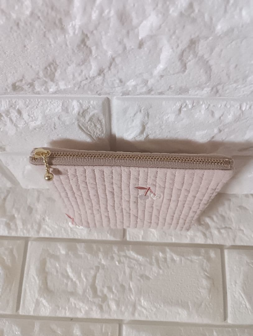 ヌビ バッグ ポーチ 底板 ハンドメイド ベージュピンク×チェリー