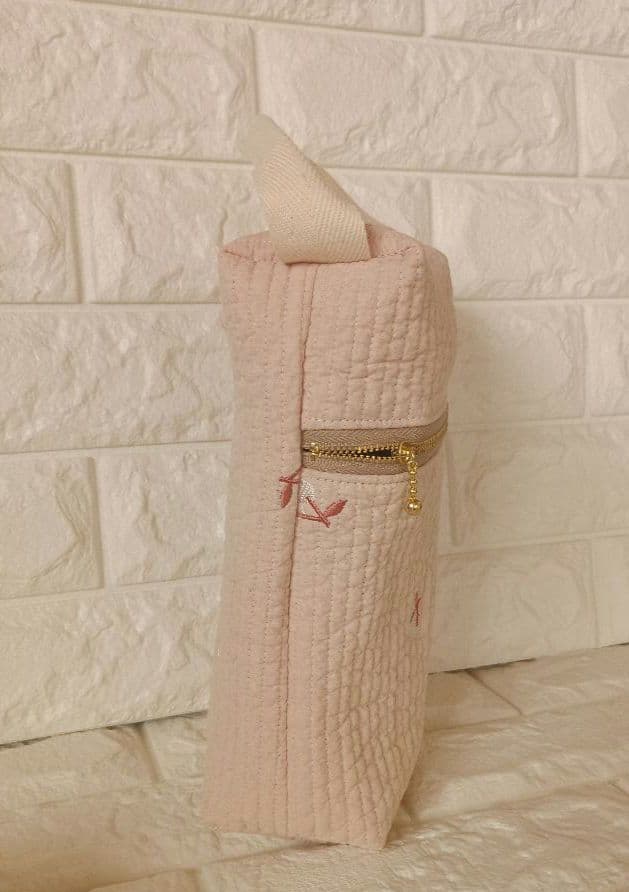 ヌビ バッグ ポーチ 底板 ハンドメイド ベージュピンク×チェリー