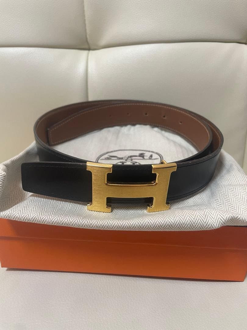HERMES エルメス H型ゴールド　バックル リバーシブル　ベルト　85