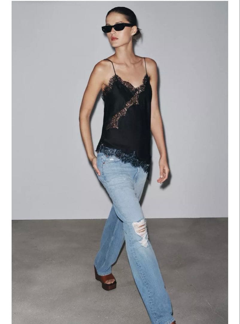 ZARA ザラ　レースキャミソール　黒　XS