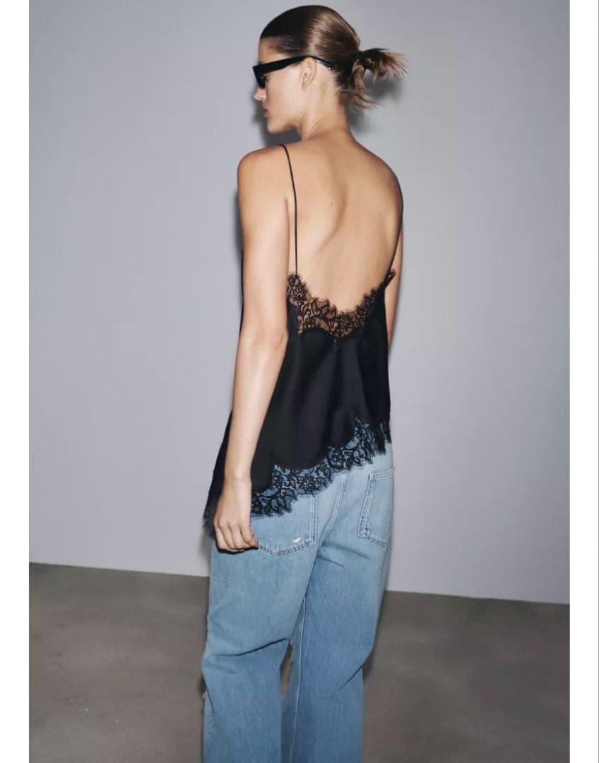 ZARA ザラ　レースキャミソール　黒　XS