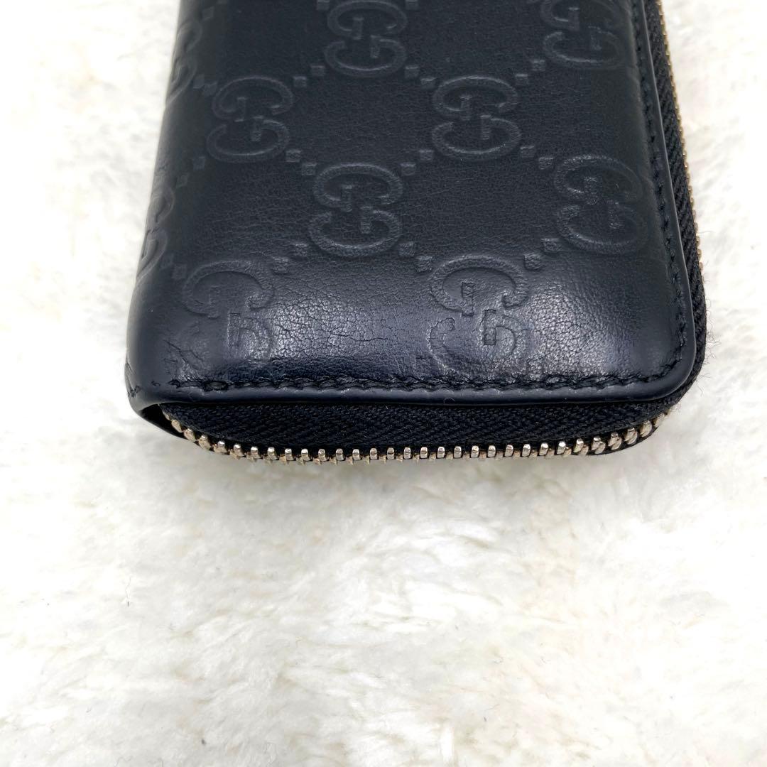 美品　GUCCI ラウンドファスナー　シマ　　ケース　レザー　ブラック