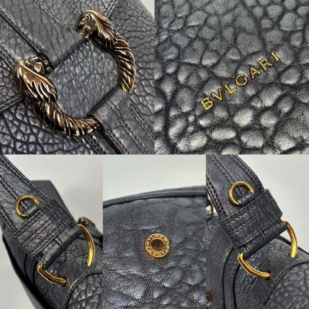 極美品　ブルガリ レオーニ ハンドバッグ ライオン シボ革 カード有