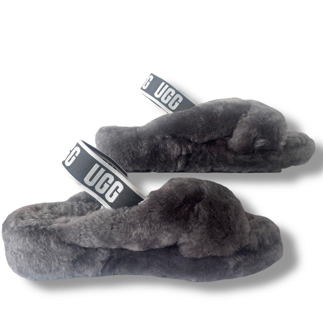UGG アグ グレー ファーサンダル ファブ イヤー FAB YEAH 24cm