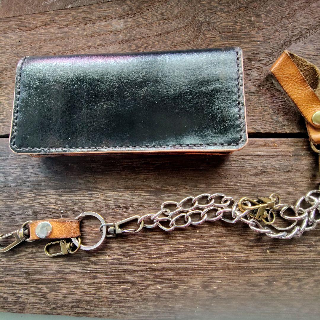 トラッカーウォレット 手染め黒 ロングタイプ