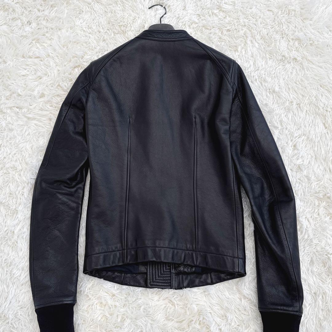 リックオウエンス インターシャ レザージャケット 牛革 ブラック 46 美品