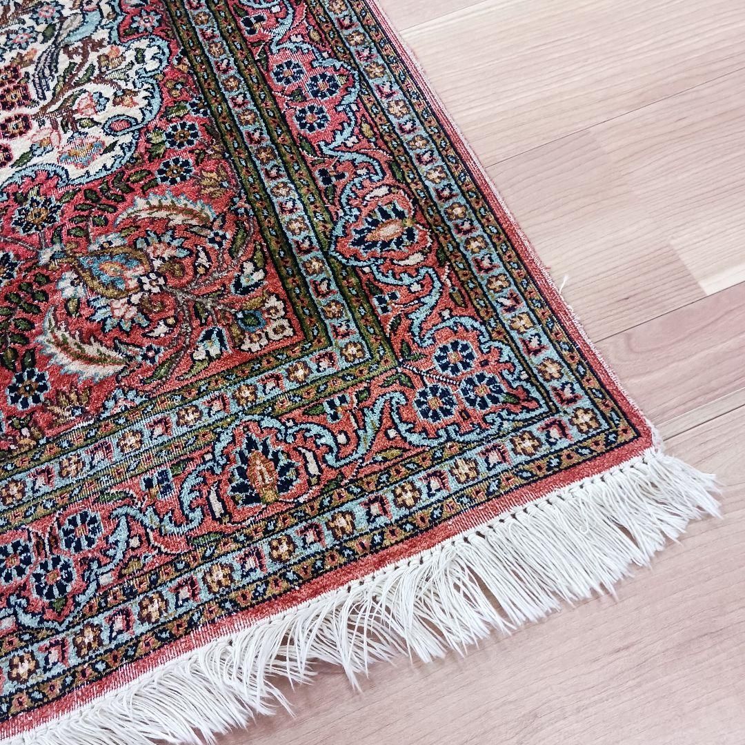 Y3203 インド カシミールシルク 絨毯 手織り 153×94㎝