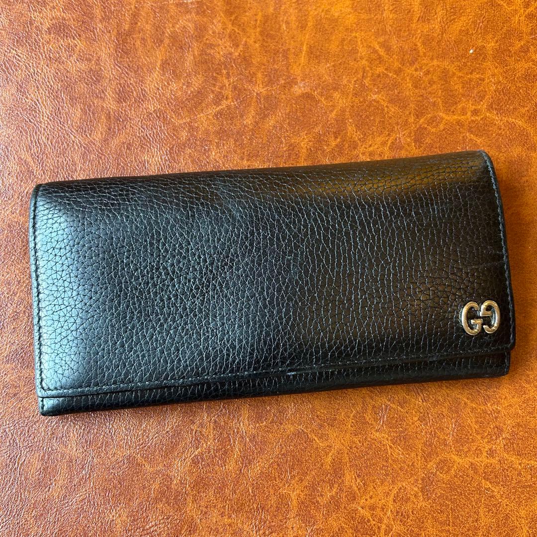 【美品】　GUCCI グッチ　黒 レザー 長財布