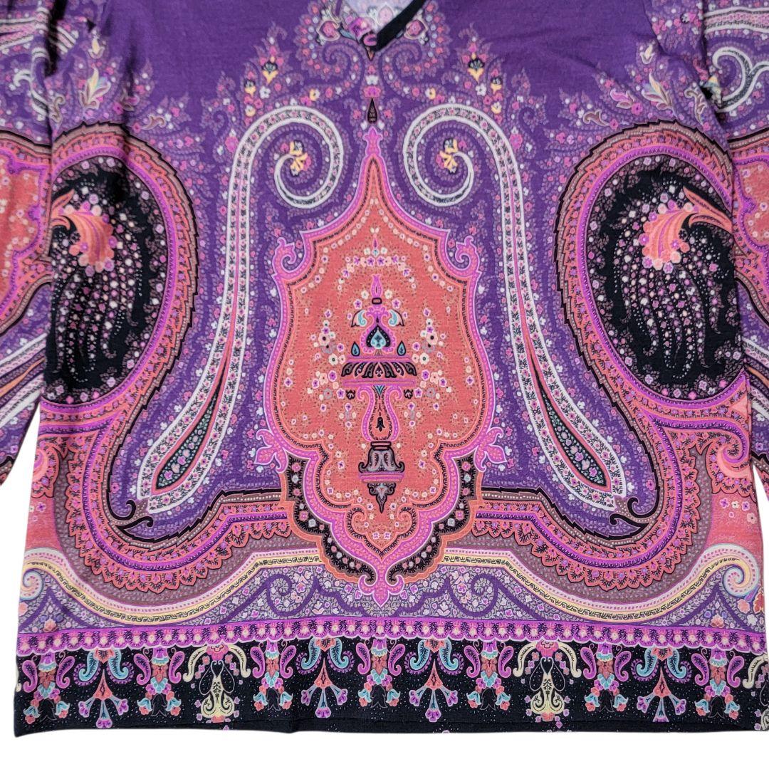 春向けウールストレッチ生地 エトロ ETRO ペイズリー柄 Vネックニット 38