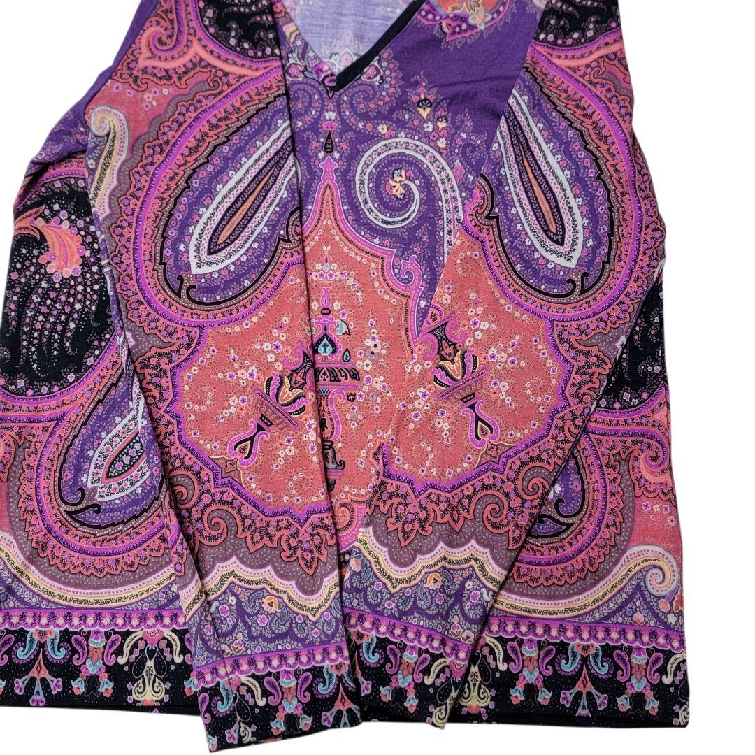 春向けウールストレッチ生地 エトロ ETRO ペイズリー柄 Vネックニット 38