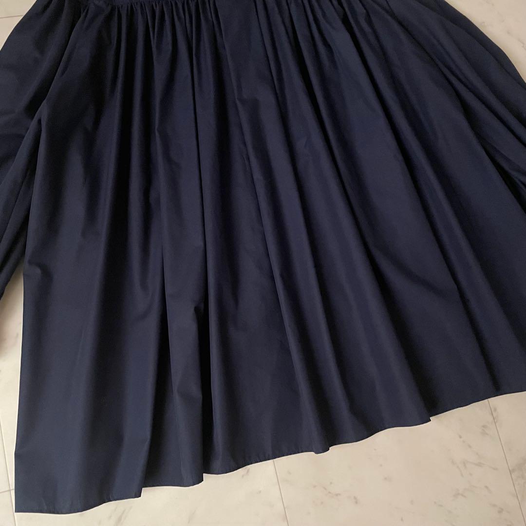 美品✨ルフィル ライトタイプライター ギャザーブラウス 比翼ボタン ネイビー