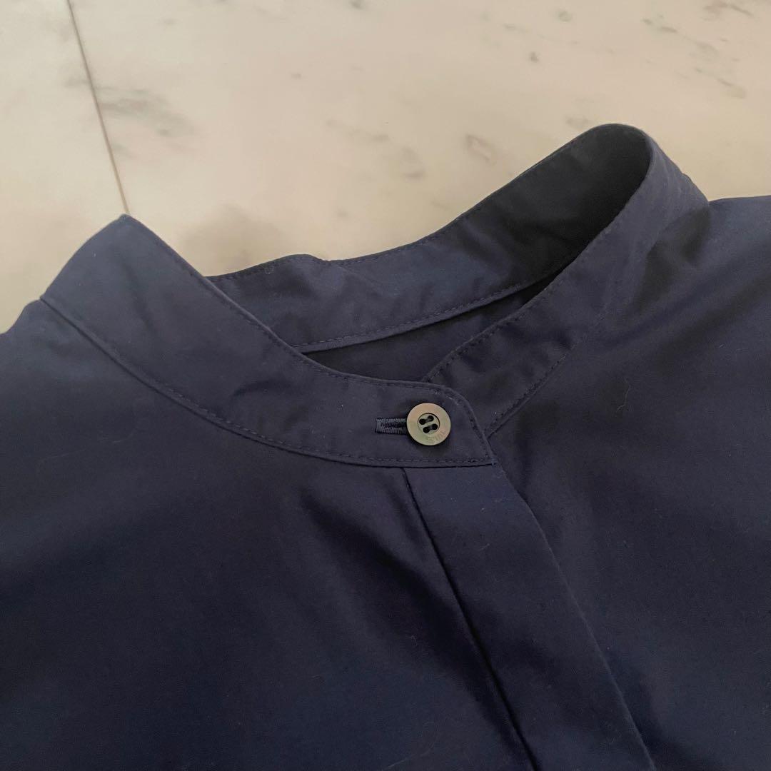 美品✨ルフィル ライトタイプライター ギャザーブラウス 比翼ボタン ネイビー