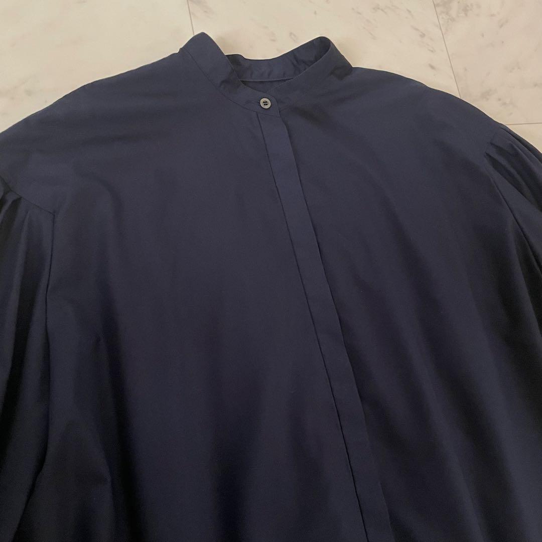 美品✨ルフィル ライトタイプライター ギャザーブラウス 比翼ボタン ネイビー