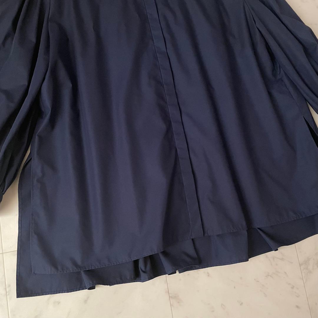 美品✨ルフィル ライトタイプライター ギャザーブラウス 比翼ボタン ネイビー