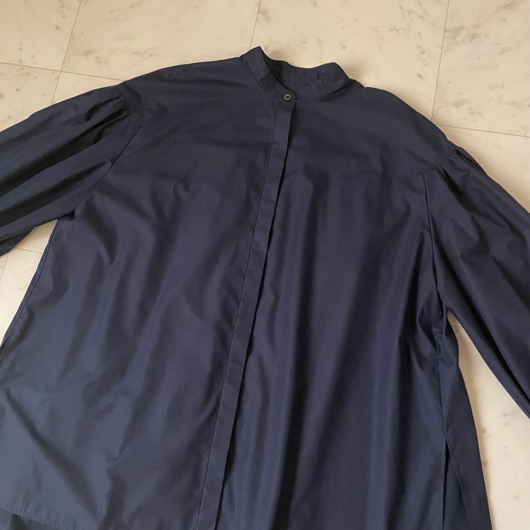 美品✨ルフィル ライトタイプライター ギャザーブラウス 比翼ボタン ネイビー