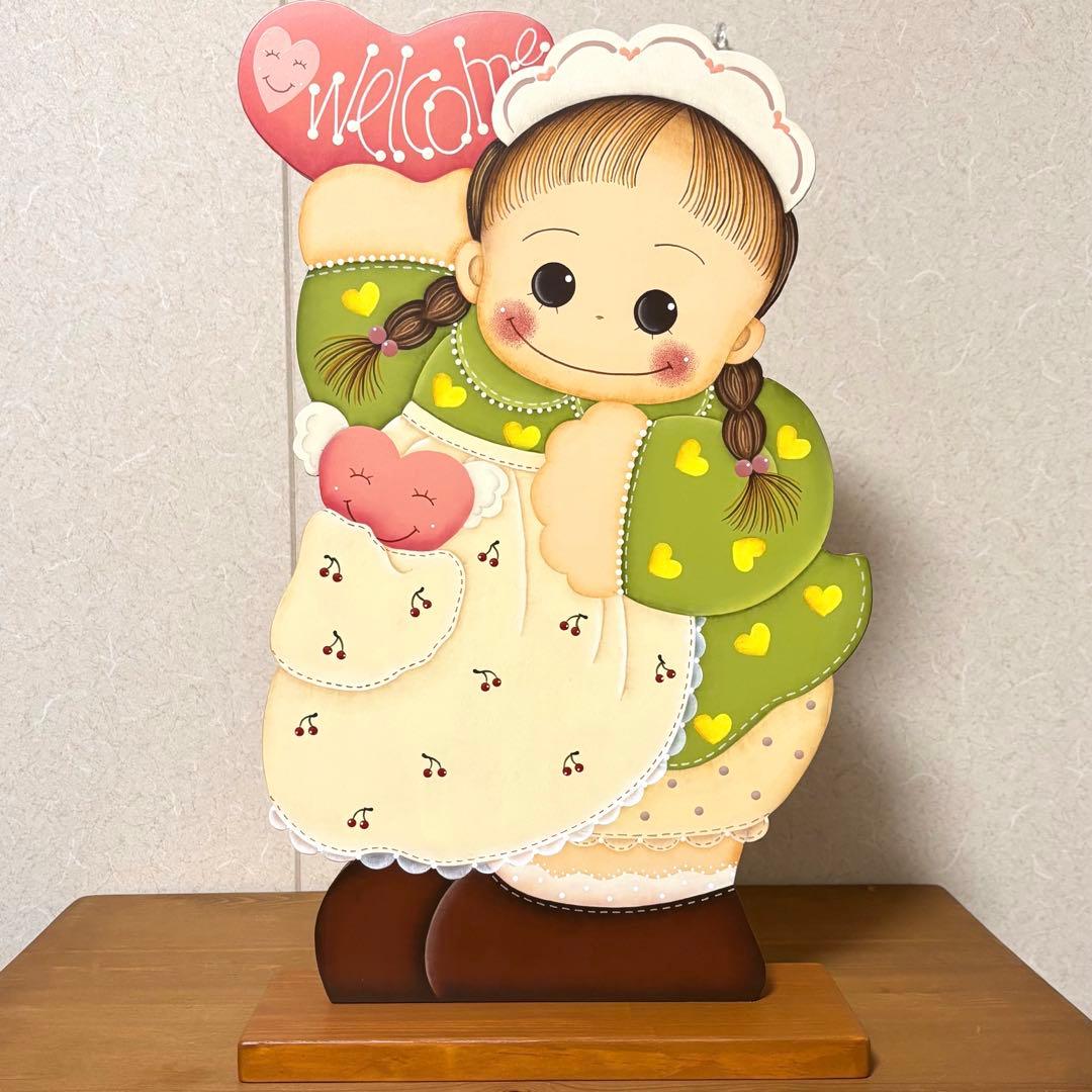 トールペイント　可愛い女の子　2体セット　カントリー雑貨　置物