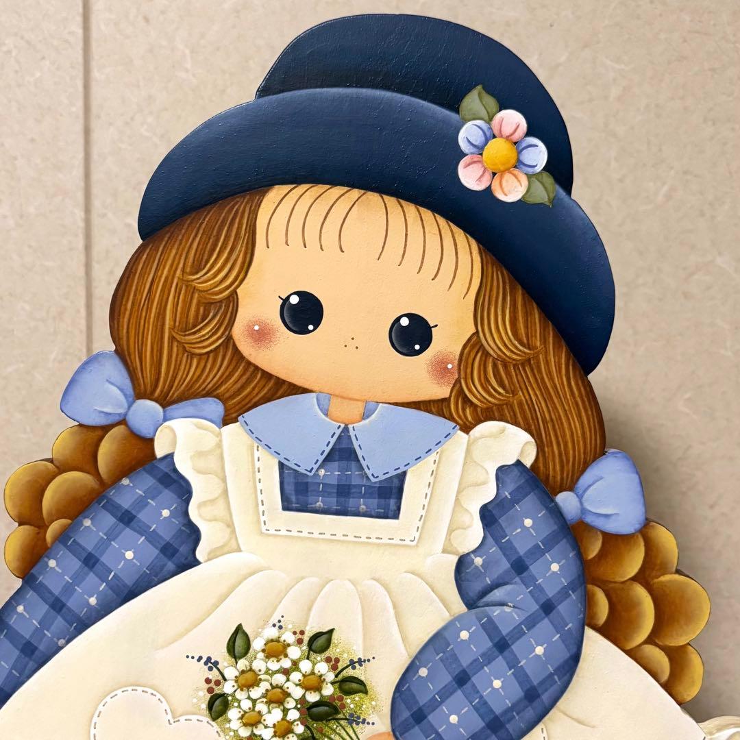 トールペイント　可愛い女の子　2体セット　カントリー雑貨　置物