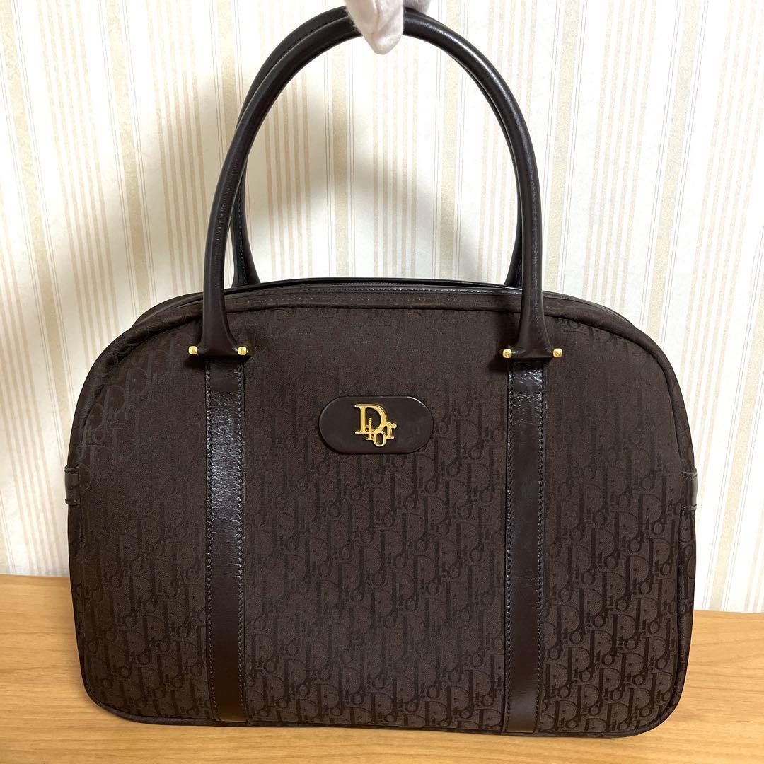 Dior ボストンバッグ　ブラウン　ゴールドロゴ　トロッター　ブラウン