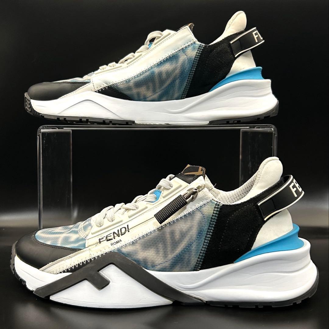 【極美品】フェンディ フロー スニーカー ズッカ サイドジップ メンズ 青 7