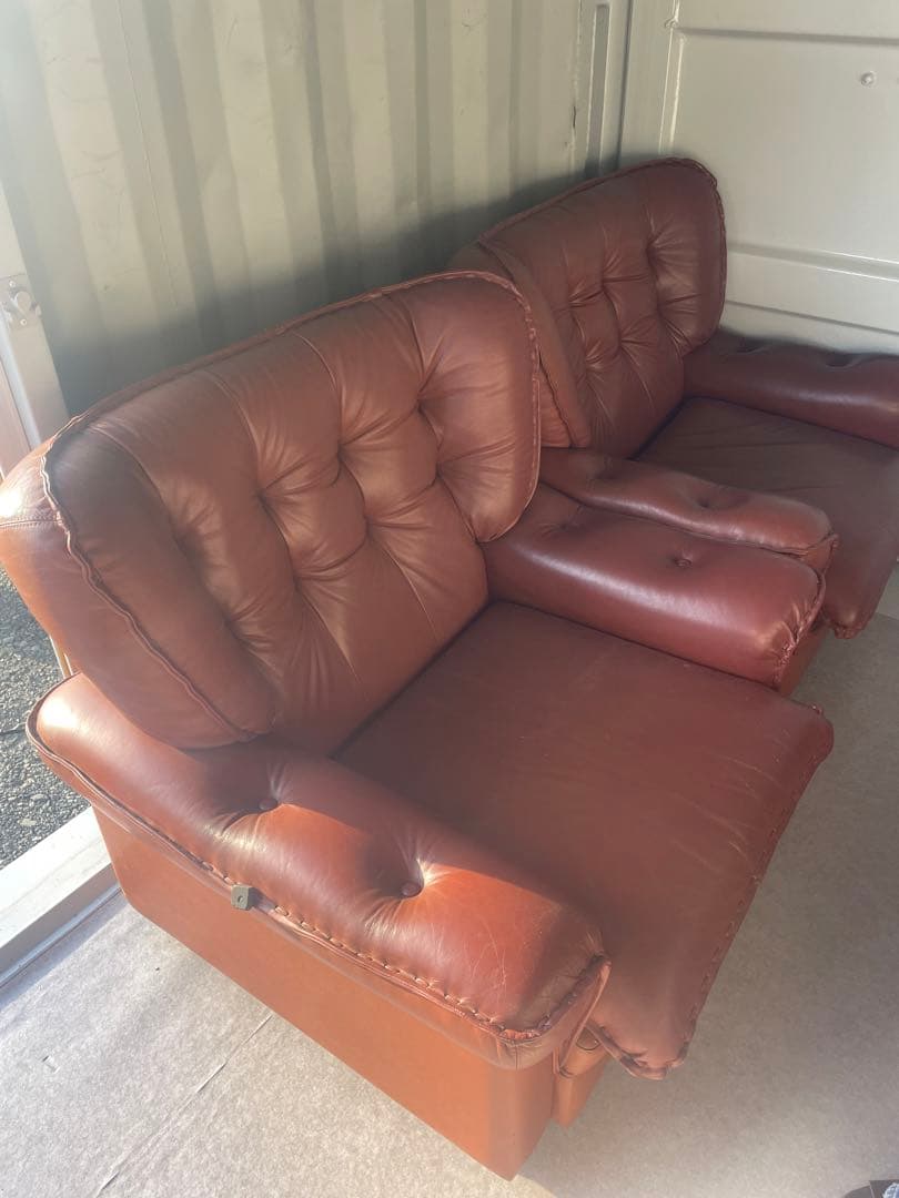 ヴィンテージソファ ブラウンレザー　2セット