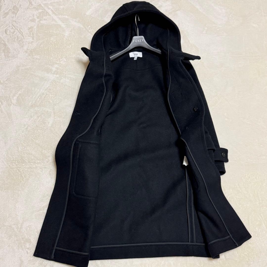 美品 ハイク ダッフルコート ロング ウール トグル レザー 本革 ブラック