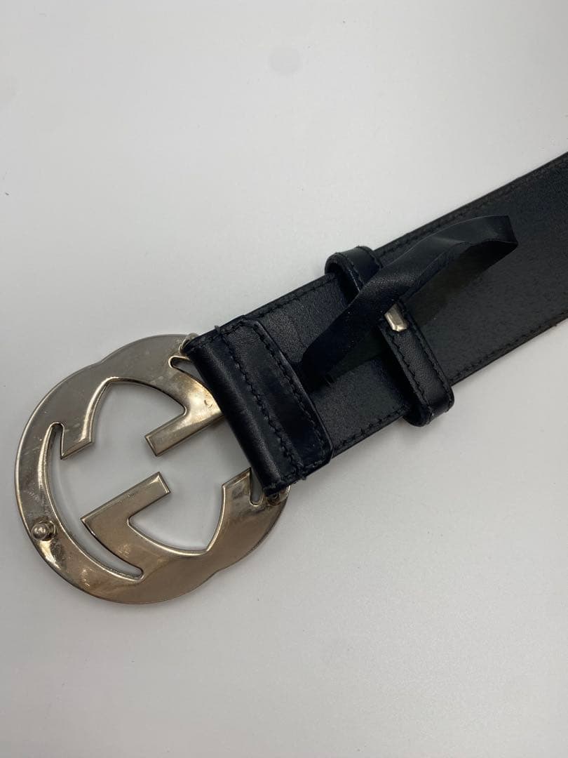 GUCCI グッチ　インターロッキング シマ　GG　ベルト　ブラック　レザー