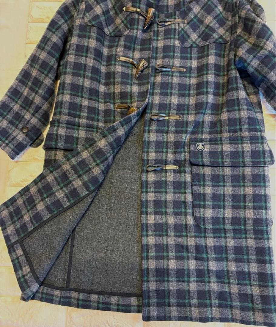 【ORCIVAL】ダッフルコート　チェック柄　ネイビー系　リアルホーントグル　1