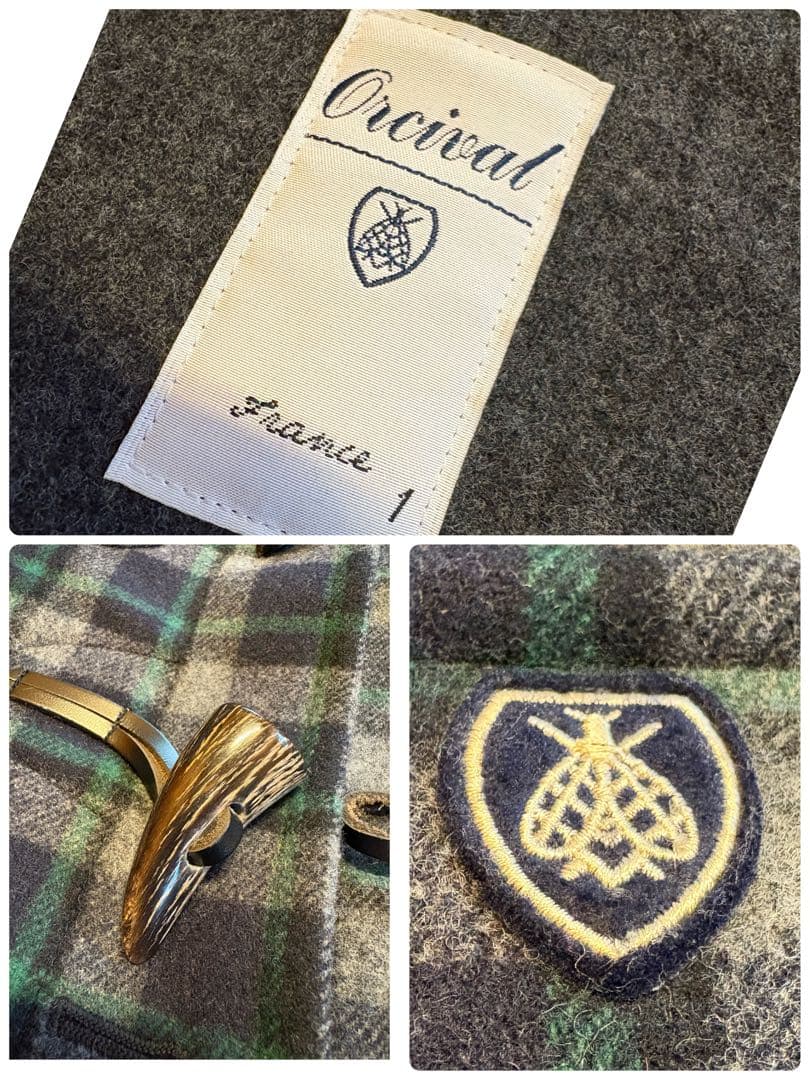 【ORCIVAL】ダッフルコート　チェック柄　ネイビー系　リアルホーントグル　1