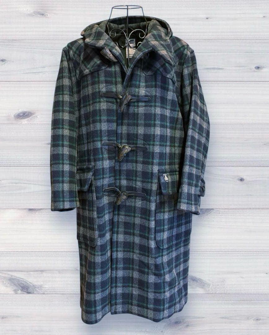 【ORCIVAL】ダッフルコート　チェック柄　ネイビー系　リアルホーントグル　1
