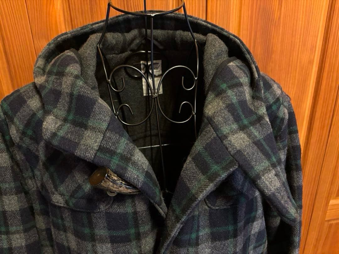 【ORCIVAL】ダッフルコート　チェック柄　ネイビー系　リアルホーントグル　1